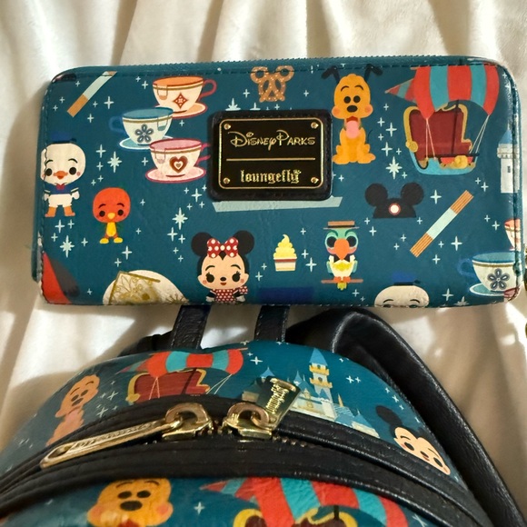 Loungefly Disney Parks Teal Backpack and Wallet Set - Picture 3 of 5